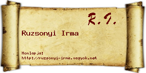 Ruzsonyi Irma névjegykártya